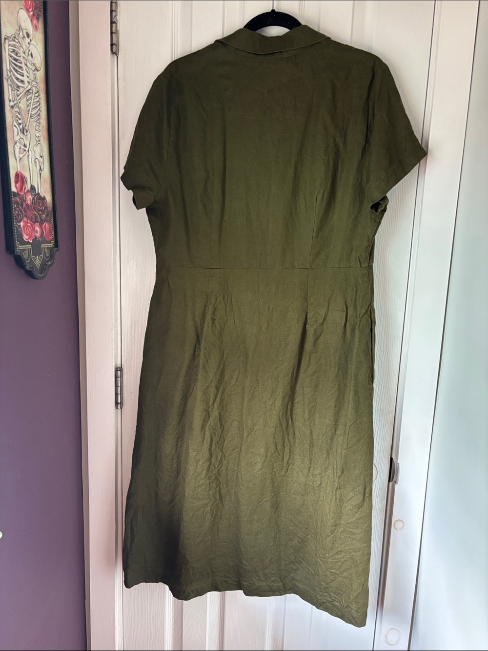 Quince Olive Green Button-Front Midi Dress - Picture 4 of 4